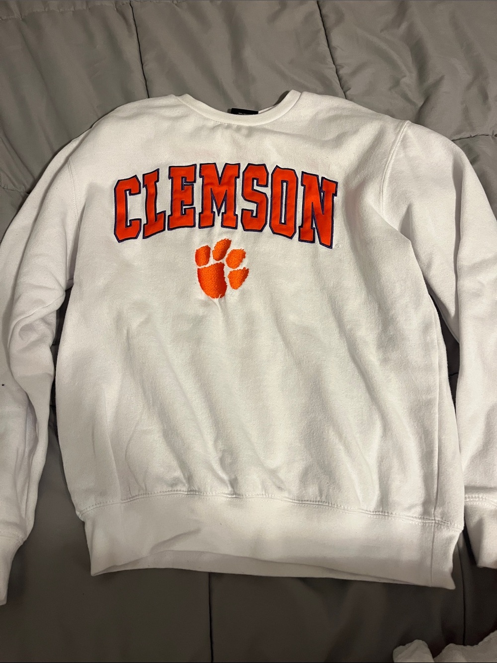 Colosseum White Crewneck Sweatshirt with Orange Clemson Logo